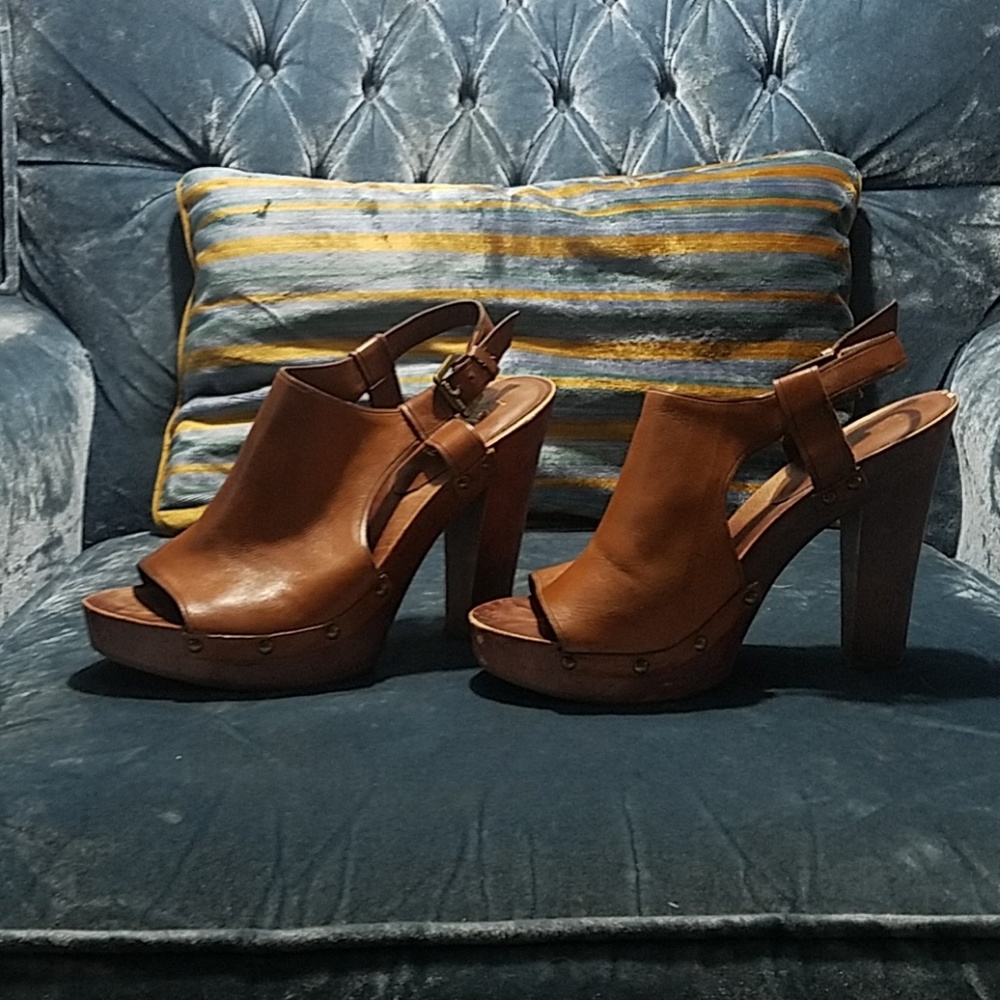Brown leather Wood Clog by Lauren Ralph Lauren